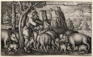 De Verloren Zoon: Varkens hoeden door Hans Sebald Beham