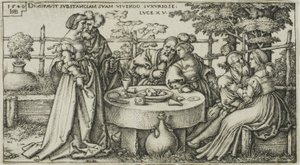 De verloren zoon die zijn fortuin verspilt, plaat twee uit De geschiedenis van de verloren zoon door Hans Sebald Beham