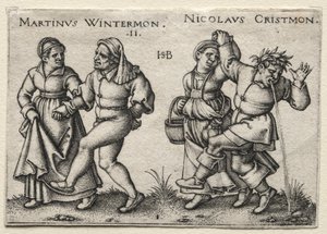Het Dorpshuwelijk: Martinus Wintermon / Nicolaus Cristmon door Hans Sebald Beham