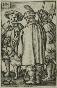 Drie soldaten en een hond door Hans Sebald Beham