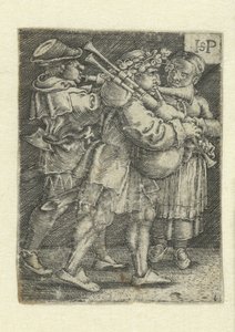 Twee muzikanten en een meisje door Hans Sebald Beham