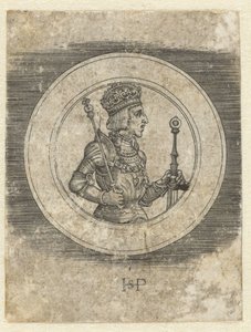 Voorkant van penning met portret van Koning Ferdinand I van Hongarije en Bohemen, ten halven lijve door Hans Sebald Beham