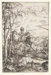 Landschap met kasteel en brug
