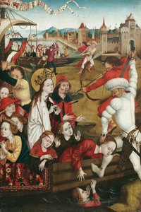 Martelaarschap van de heilige Ursula en haar metgezellen (voorkant); Onderste helft van een heiligenfiguur (achterkant) door Hans Siebenbürger