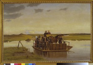 Een veerboot over de Gudenå door Hans Smidth