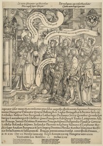 De Keizer Maximiliaan Gepresenteerd aan Christus door Zijn Beschermheiligen door Hans Springinklee
