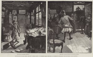 Illustraties, uit de Jubileumeditie van Holbergs Toneelstukken, uitgegeven door E Bojesen, voor het Holberg Jubileumfestival door Hans Tegner
