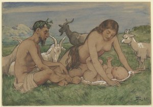 De familie van de faunen door Hans Thoma