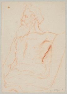 Halfnaakte oude man met baard door Hans Thoma