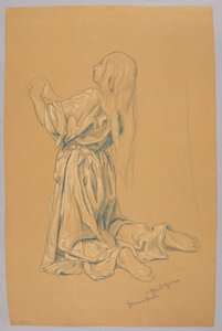 Studie van een knielende vrouw door Hans Thoma