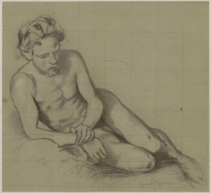 Studie van een naakte man liggend op zijn rechterzij door Hans Thoma