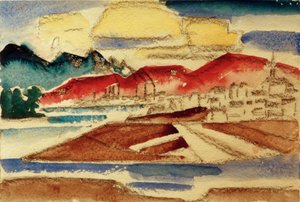Landschap met Rode Bergen door Hans Thuar