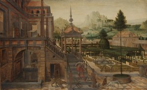 Paleistuinen met arme Lazarus op de voorgrond door Hans Vredeman de Vries
