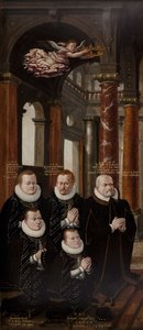 De familie van Julius van Brunswijk-Lüneburg en Hedwig van Brandenburg. Vleugel van het epitaaf-altaarstuk door Hans Vredeman de Vries