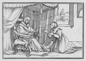 Abisag verzorgt David, 1 Koningen I, 3 door Hans after Holbein the Younger