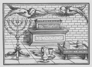 De ark, de verzoendeksel, de cherubijnen, de tafel en de kandelaar, Exodus XXV, 21, 22