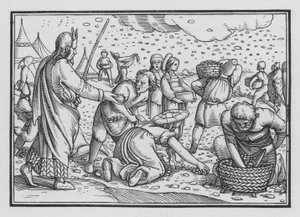 De Israëlieten mopperen vanwege gebrek aan brood, Exodus XVI, 4 door Hans after Holbein the Younger
