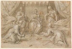 De Madonna op de troon met Sint Jan de Doper en Sint Jan de Evangelist