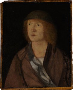 Portret van een jonge man; (achterkant) Meisje dat een slinger maakt
















"