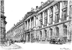 De buitenkant van het RAC Clubhuis in Pall Mall, Londen, 1946 door Hanslip Fletcher