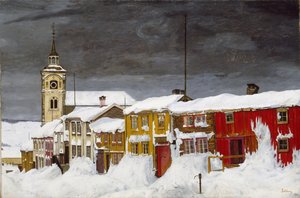 Straat in Røros in de winter