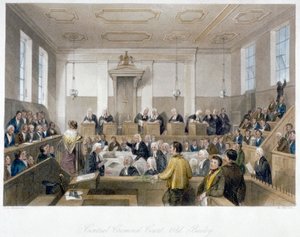 Binnen het Central Criminal Court, Old Bailey, met een rechtszitting, City of London, 1840