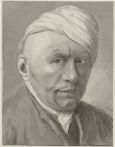 Zelfportret van de tekenaar Harmanus van Tuylen, met muts op door Harmanus Tuylen