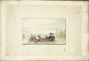 Gezelschap van zes mensen in een boot op de Zwolse singel