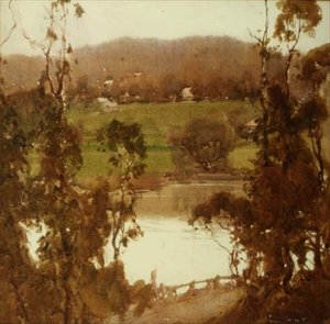 Op de rivier Yarra bij Melbourne door Harold Brocklebank Herbert