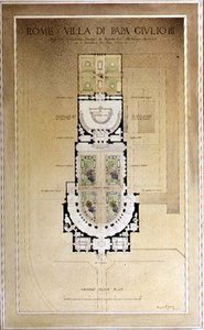 De Begane Grond Plattegrond van de Villa di Papa Giulio in Rome door Harold Chalton Bradshaw