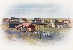Een prairie stad, Gleichen, Alberta door Harold Copping