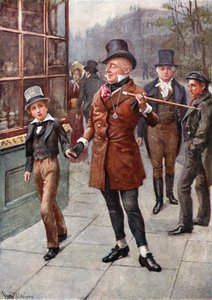 Mr. Micawber brengt David naar huis (kleur litho)