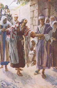 Paulus geleid naar Damascus, illustratie uit Harold Copping Pictures: The Crown Series, ca. 1920s