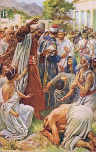 St. Paulus in Lystra, illustratie uit Harold Copping Pictures: The Crown Series, ca. 1920s door Harold Copping