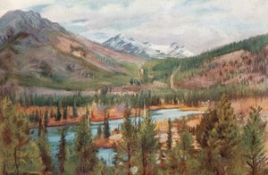 De Bow-rivier bij Banff door Harold Copping