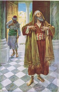 De Farizeeër en de tollenaar, illustratie uit Harold Copping Pictures: The Crown Series, ca. 1920s door Harold Copping