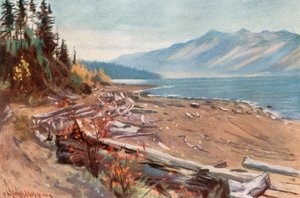 Uitzicht vanaf de oever van Kootenay Lake door Harold Copping