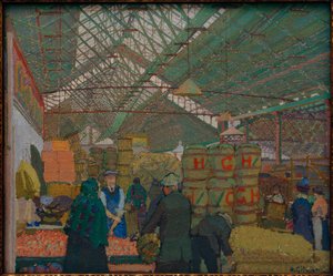 Markt in Leeds door Harold Gilman