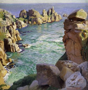 Logans Rock, Porthcurno Strand, Cornwall door Harold Harvey