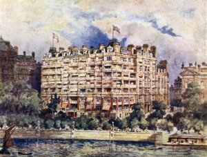De rivierkant van het Savoy Hotel in 1889