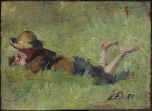 Jongen liggend in gras door Harriet Mary Ford