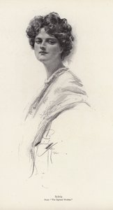 Een personage, Sylvia, uit de roman, The Opened Shutters, door Clara Louise Burnham door Harrison Fisher