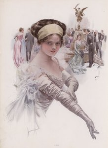 Debutante op een bal (kleur litho)