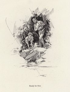 Man en vrouw vissen in een rivier of stroom (litho) door Harrison Fisher