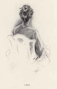 Achteraanzicht portret van een vrouw (litho)