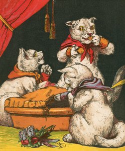Stoute kittens eten taart in hun wanten door Harrison William Weir