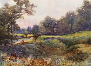 Golfbanen: Cassiobury Park, de nieuwe achttiende hole door Harry (1878 1950) Rountree