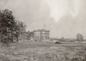 Golfbanen: Trafford Park, het clubhuis vanaf de achttiende tee door Harry (1878 1950) Rountree