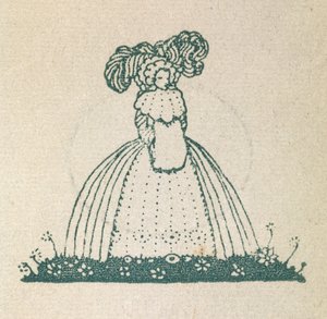 Illustratie toont een vrouw, gekleed in een grote jurk. door Harry Clarke