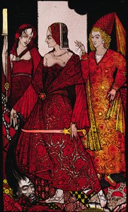Koninginnen die de varkens van Glanna snijden... Illustratie door Harry Clarke uit 